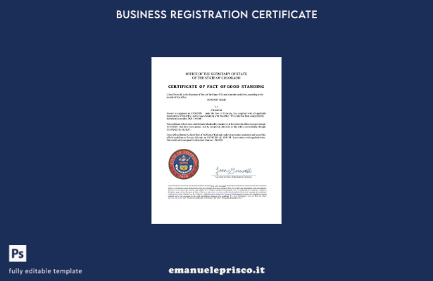 certificato di fatto di buona reputazione in stile verificato USA Colorado model